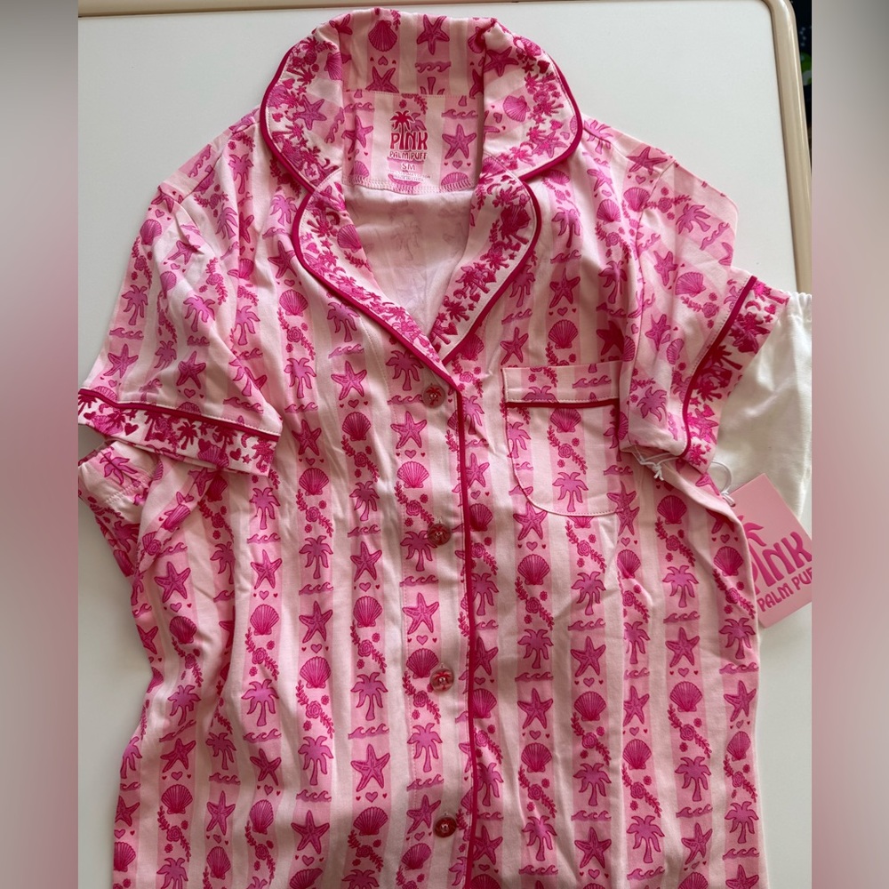 Pink Palm Puff  Pajamas in Blush Bay - Picture 7 of 10